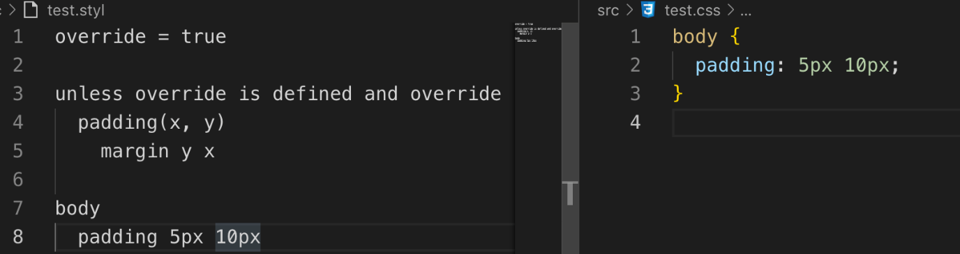 图 10. Stylus 条件语句 unless 示例